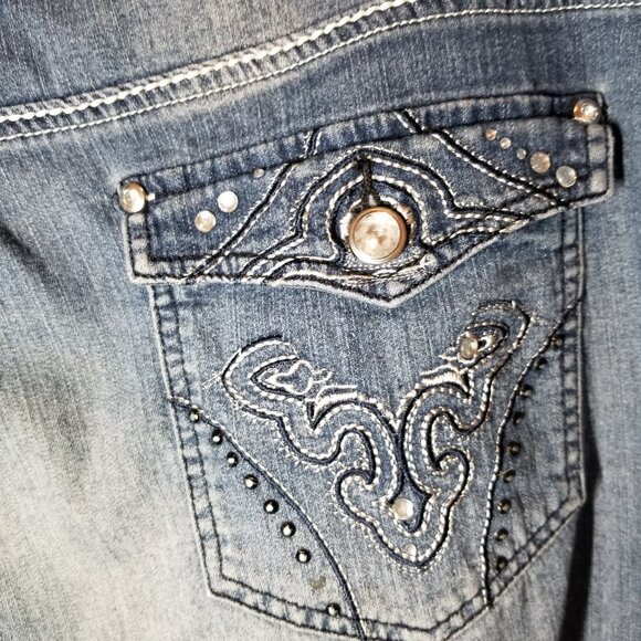 Just Jeans Womens Size20 Blue Denim Bermuda Shorts, Western, Embellished Pockets - Picture 6 of 7